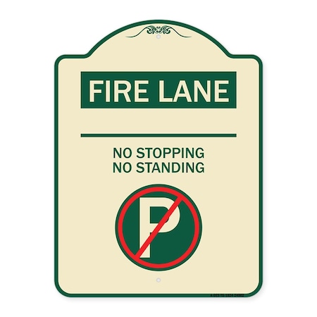Signmission Fire Lane No Stopping No Standing W/ No Parking Heavy-Gauge Aluminum Sign, 24" x 18", TG-1824-24002 A-DES-TG-1824-24002